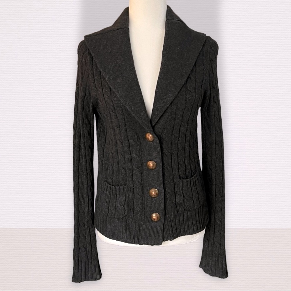 J. Crew Dark Heather Gray Cable Knit Shawl Cardigan - M